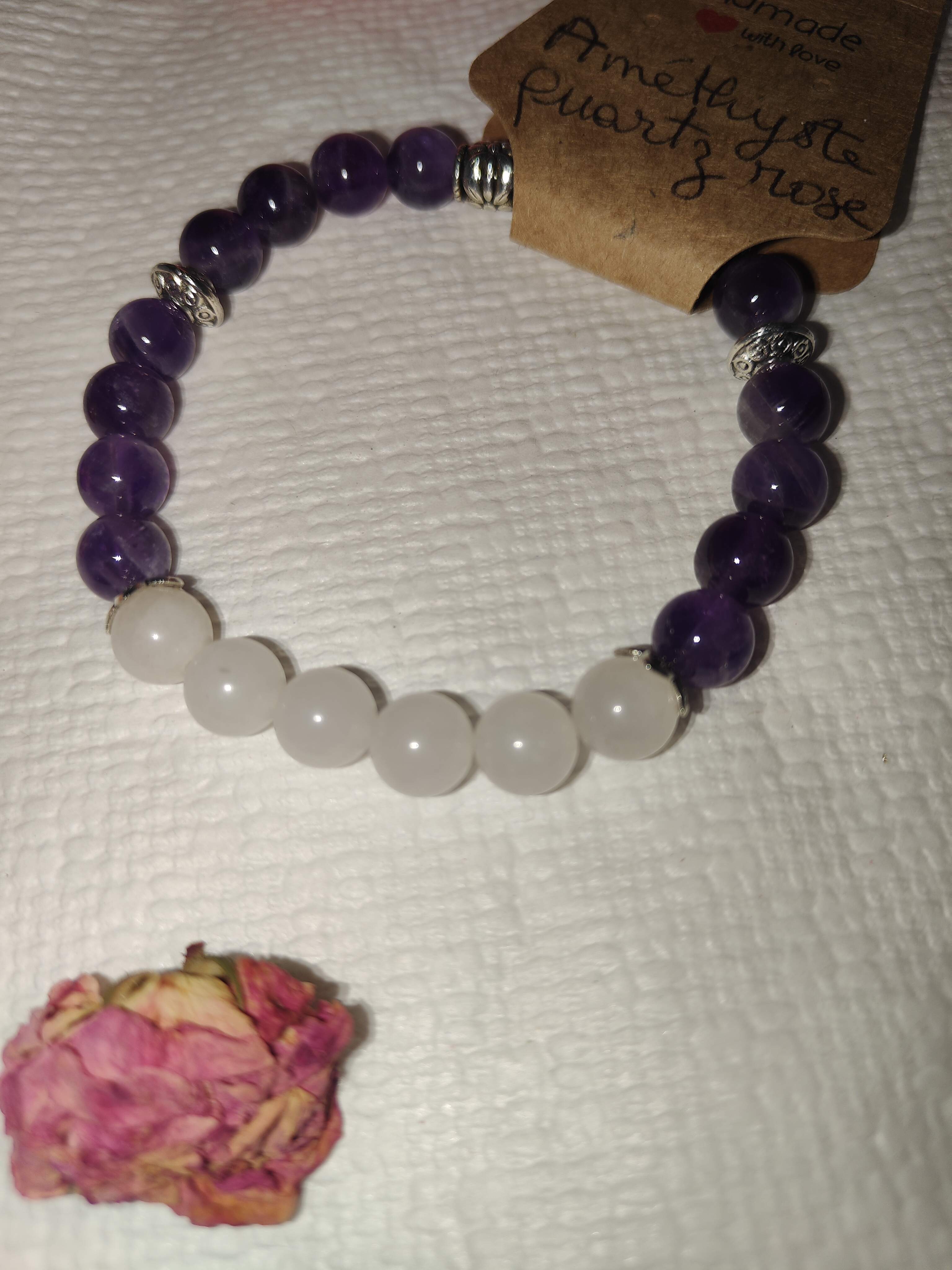 Bracelet quartz rose, améthyste - détail