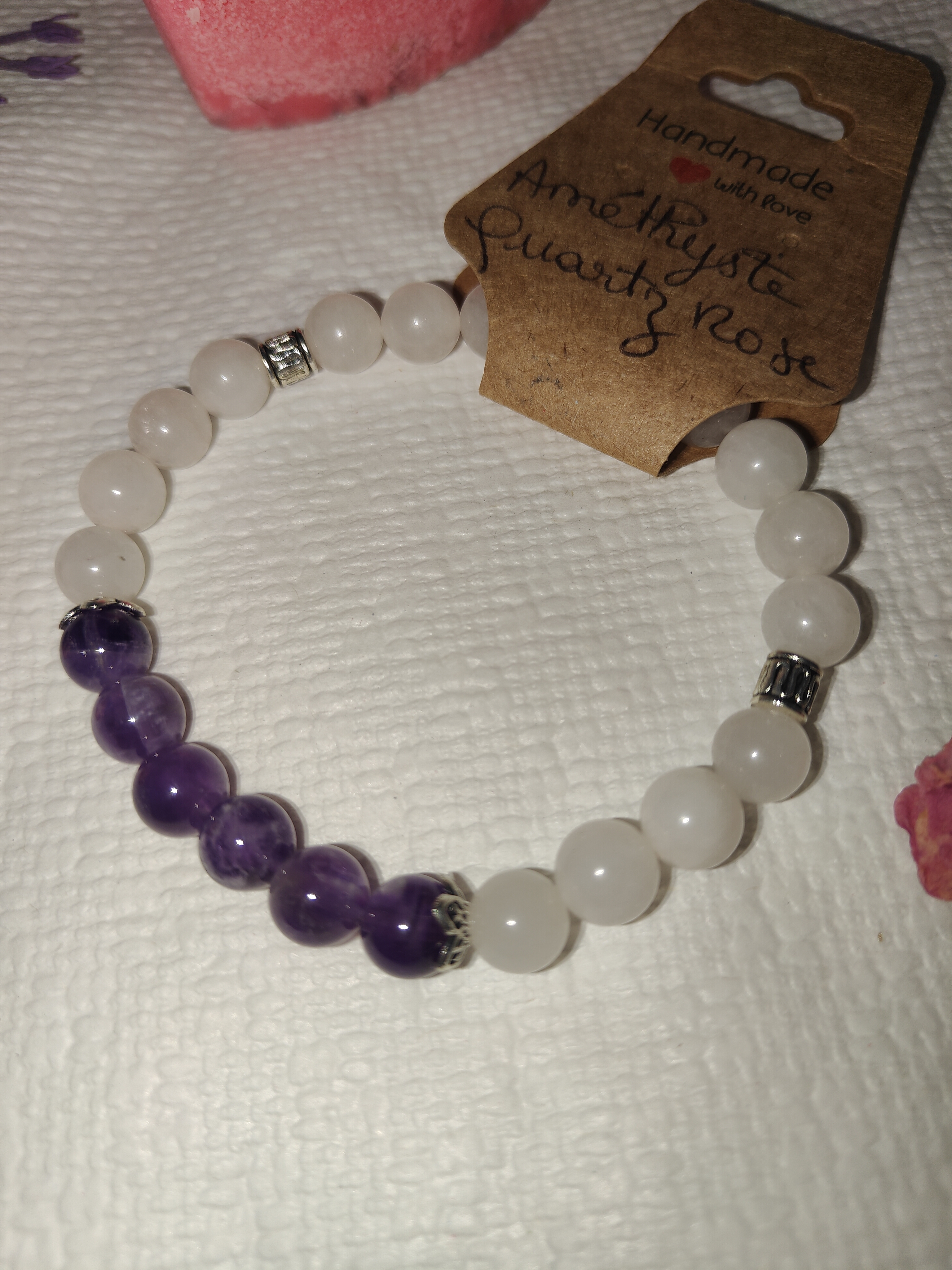 Bracelet quartz rose, améthyste - vue secondaire