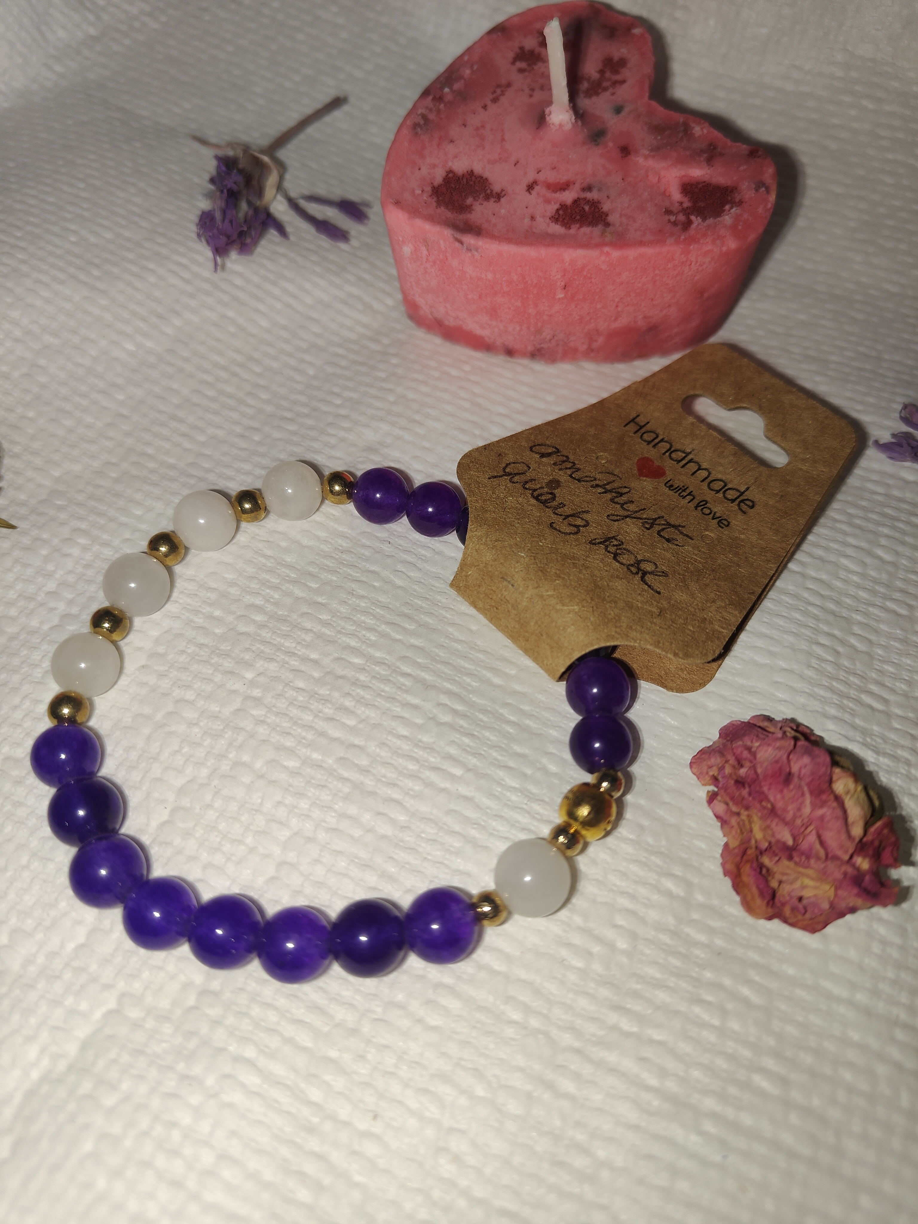 Bracelet quartz rose, améthyste - vue secondaire