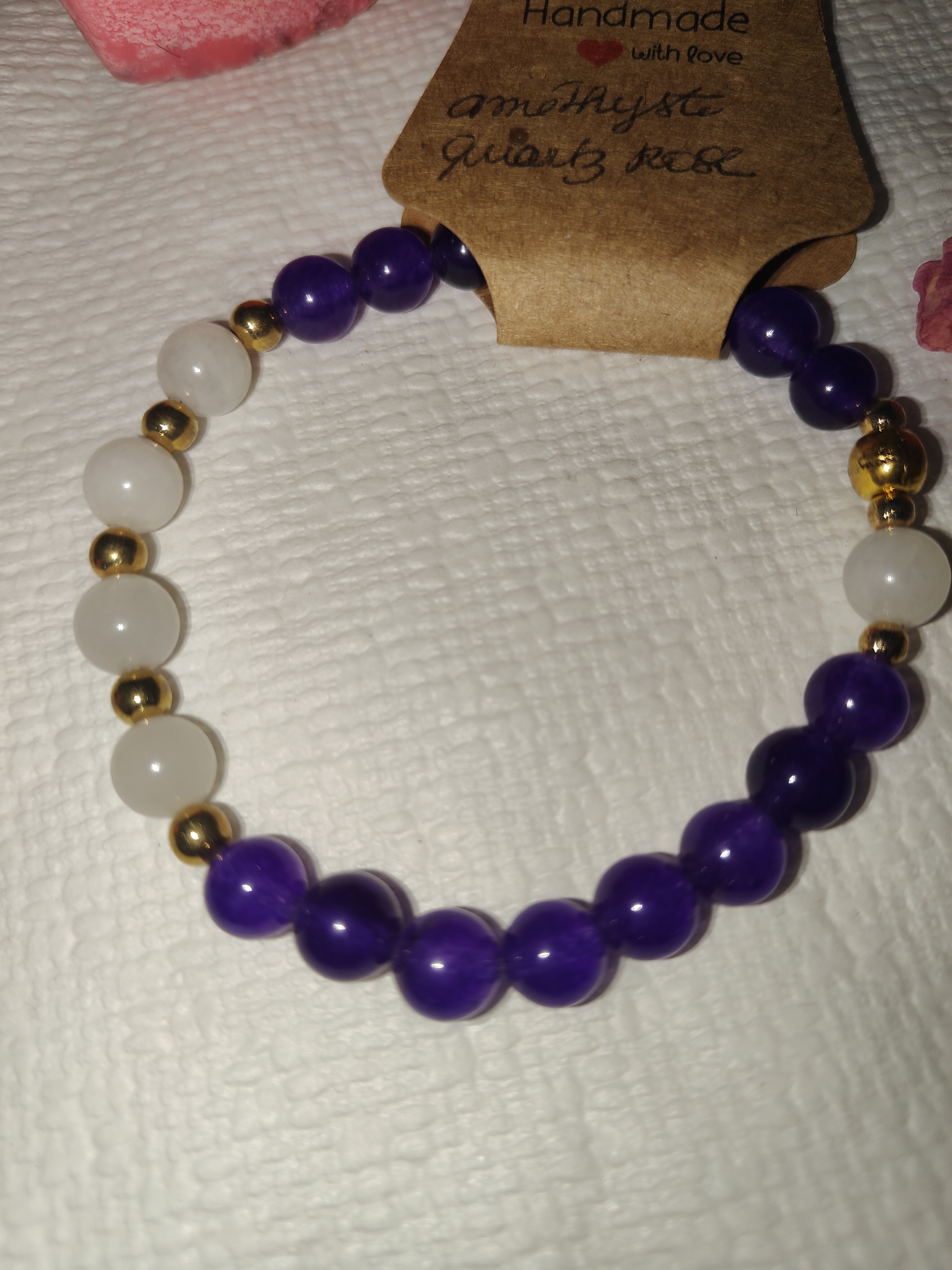 Bracelet quartz rose, améthyste - détail