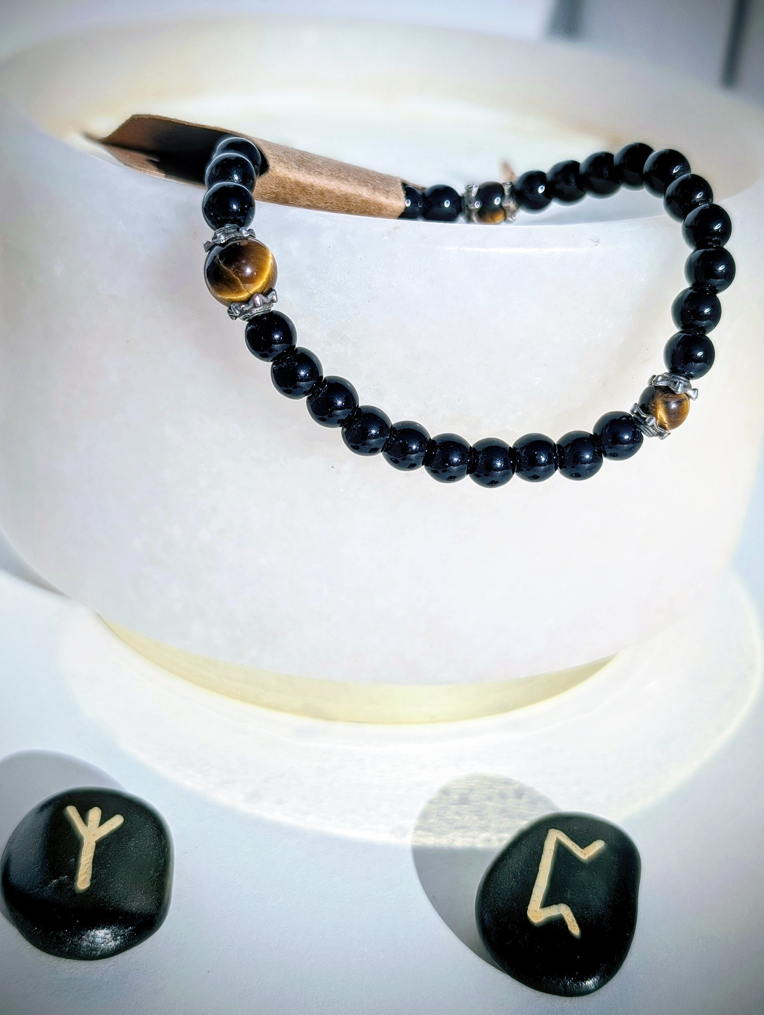 Bracelet onyx, oeil de tigre - détail